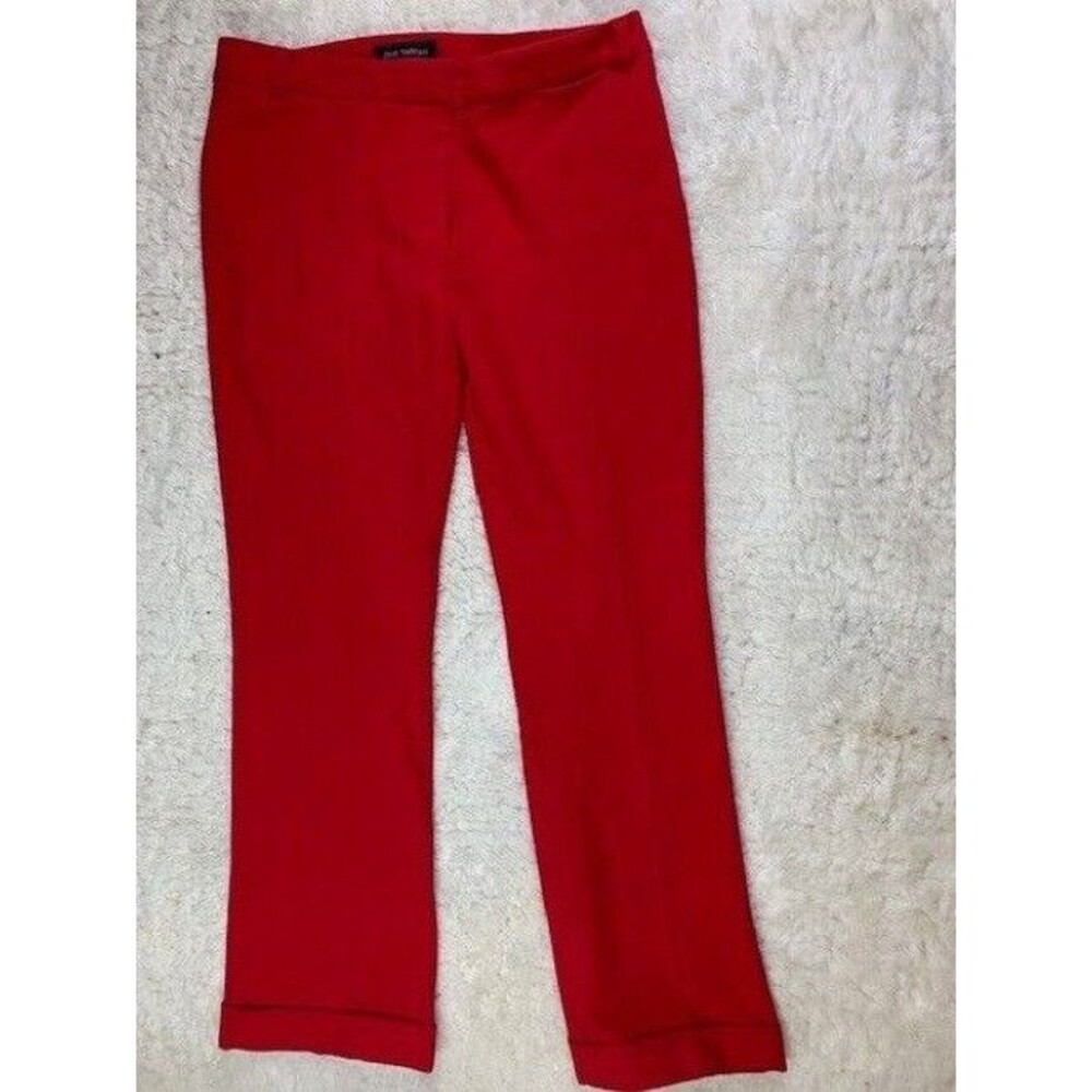 Pink Tartan Size 6 Womens Pants Straight Leg Cuff Hems Mid Rise Red Stretch